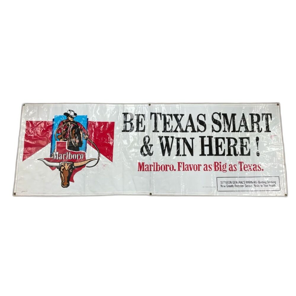 Vintage Marlboro Cigarette Banner - Texas Longhorn Western Cowboy 8' Tobacciana
